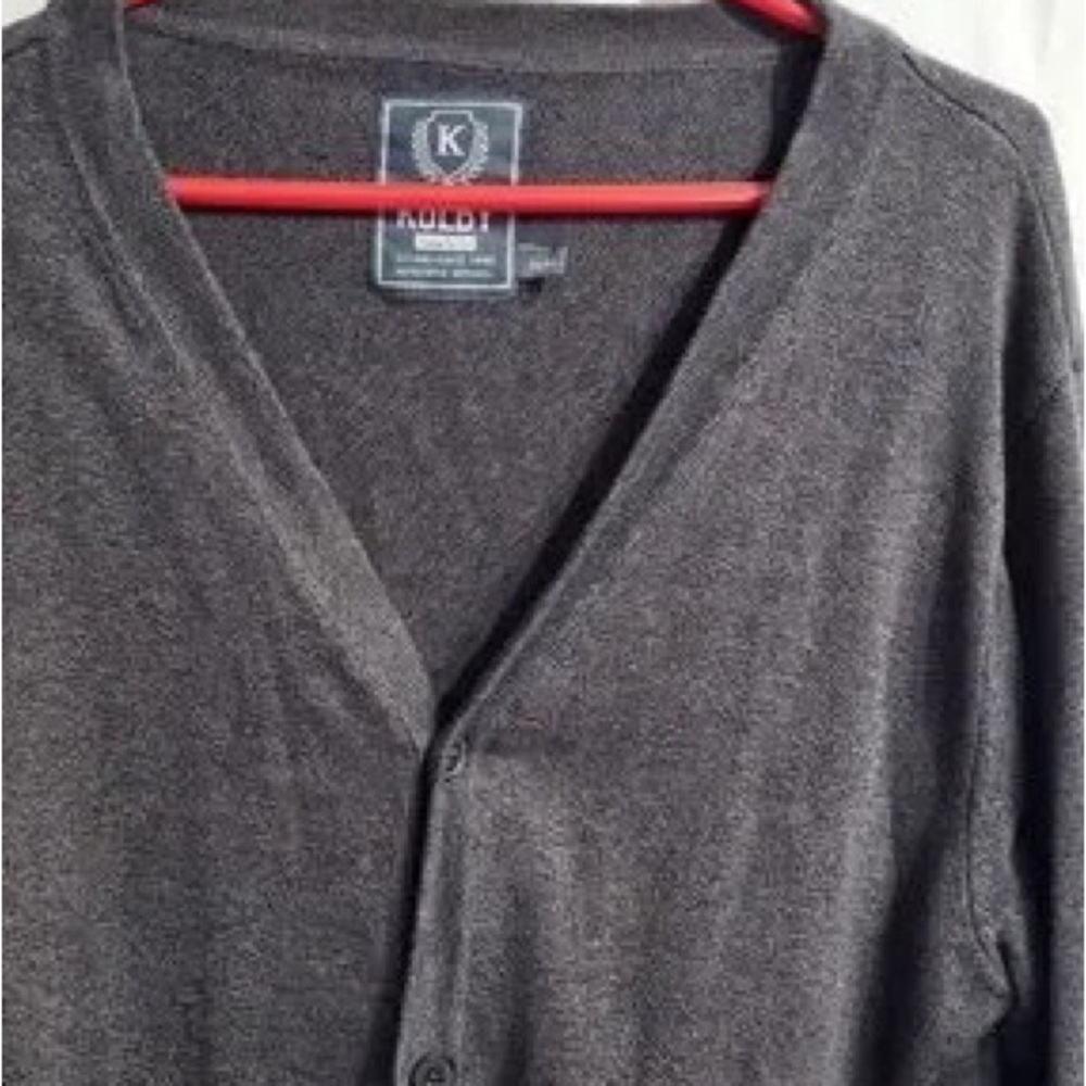 Men's Gray V-Neck Button Cardigan Sweater - Picture 2 of 6